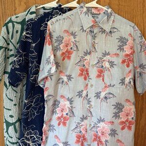 3 Men's S/M Floral Beach Resort Casual Shirts IZOD Saltwater, GAP, GOOD VIBES